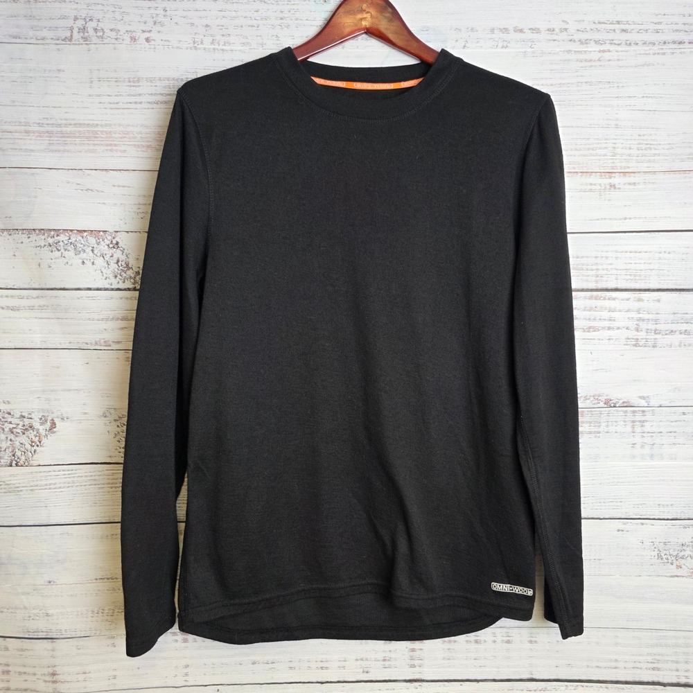 Omni-Wool Mens Large Black Long Sleeve Thermal Base Layer Top Wool Blend